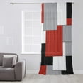 thumbnail image 3 of Red Grey Black Geometric Semi Sheer Curtains Drapes for Living Room,Bedroom,French Doors Window 72 Inches Long,Middle Century Modern Art Abstract Rod Pocket Chiffon Curtain Drapery Voile Drape Panel, 3 of 6