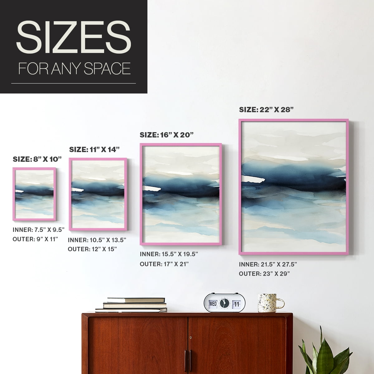 Waves II Framed Print in Pink Solid Wood 11 x 14 Framed Print