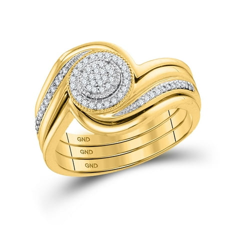 - 10kt Yellow Gold Womens Diamond Cluster Bridal Wedding Engagement Ring Band Set 1/6 Cttw