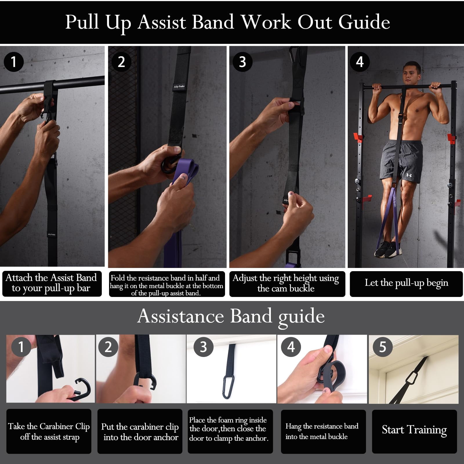 Pull Up Assistance Bands，Heavy Duty Resistance Band for Pull Up Bar，Adjustable Weight/Size with Fabric Feet/Knee Rest Pull up bands,Up to 410lbs Assistance，resistance bands and assist bands