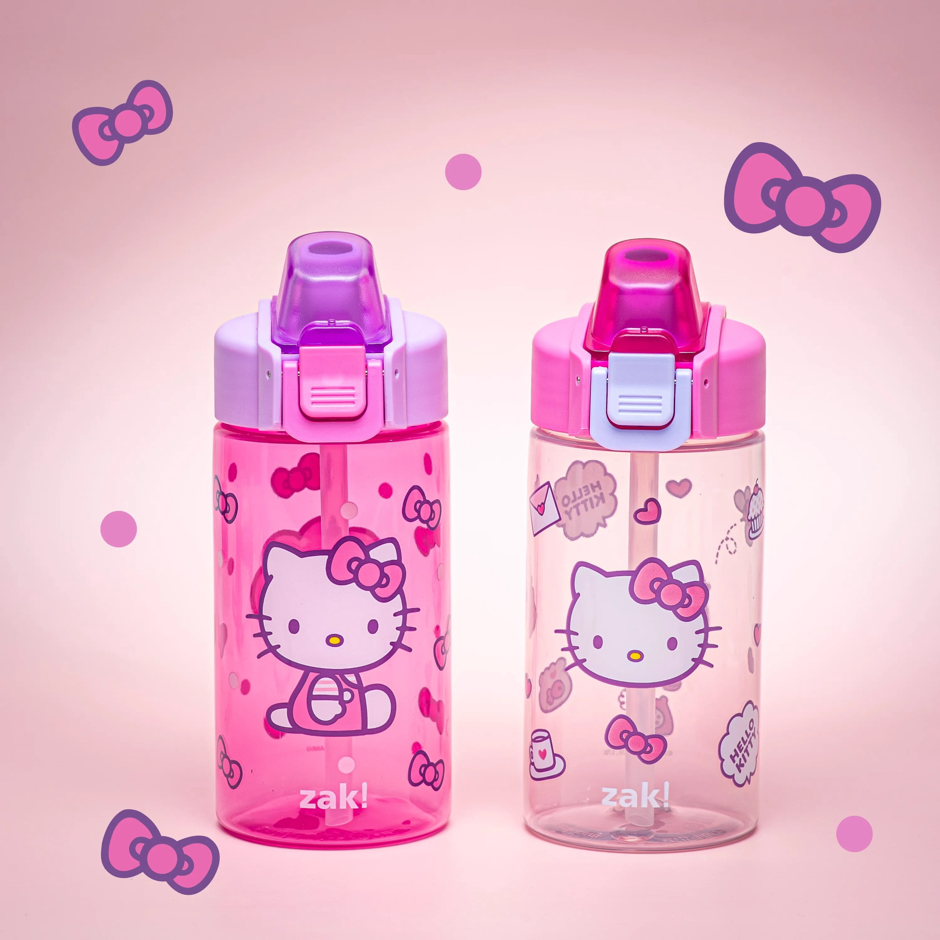 Zak Designs 16oz Hello Kitty Jubilation Durable Plastic Water Bottle, 2pk.