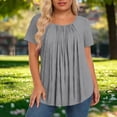 thumbnail image 6 of ClodeEU Women's Round Neck Short Sleeve Pleated Flowy Tunic Top,Casual Loose Curved Hem Blouse Gray,Women's Plus XXXL, 6 of 6