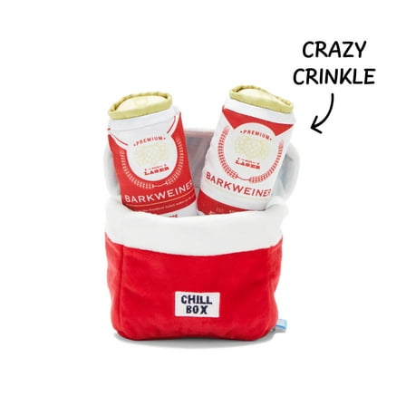 BARK Bite Lite Beer Cooler Cookout Beer Can Plush Dog Toy