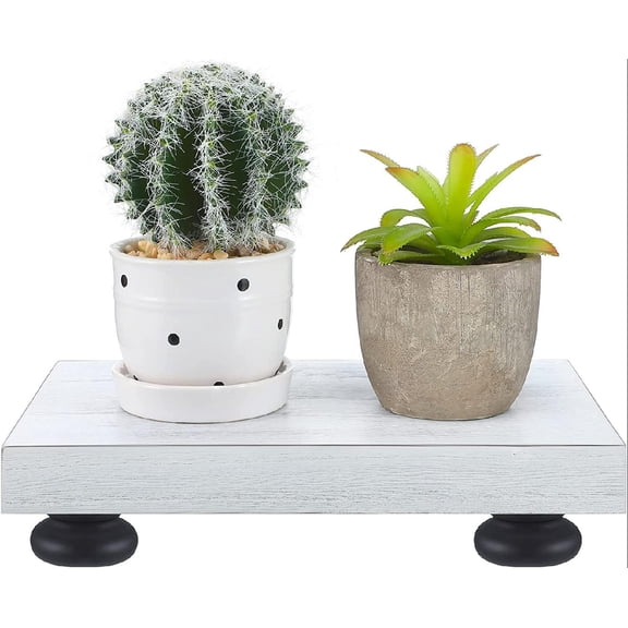 Decorative Wood Riser for Display Distressed White Beautiful Wooden Farmhouse Pedestal Stand with Detachable Black Feet Decorative Tray Decor for Kitchen Coffee Bar Table Farmhouse Bathroom Decor
