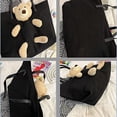 thumbnail image 5 of Bolso de mano para mujer, bolso de hombro de lona de gran tamaño para estudiante, bolso de mano cruzado con oso lindo, bolso de mano informal negro, 5 of 5