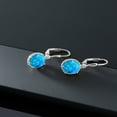 thumbnail image 4 of Gem Stone King 925 Sterling Silver Blue Simulated Opal Leverback Dangle Earrings for Women (1.12 Cttw, Gemstone October Birthstone, Oval Cabochon 9X7MM), 4 of 5