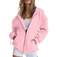 thumbnail image 2 of Resicozy Zip Up Hoodie Women Long Sleeve Fall Winter Plus Size Plain Hooded Sweatshirts Trendy Casual Fashion Jacket With Pockets Pink M, 2 of 5