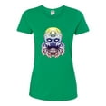 thumbnail image 2 of Retro Mosaic Style Floral Trippy Skulls Fashion Womens Graphic T-Shirt, Kelly, Large, 2 of 4