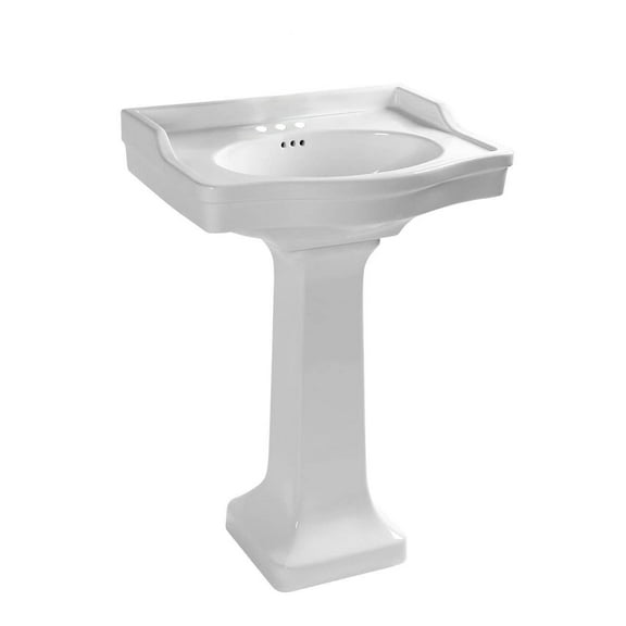 24 Inch Pedestal Sink -8 Inch Faucet Drillings - White