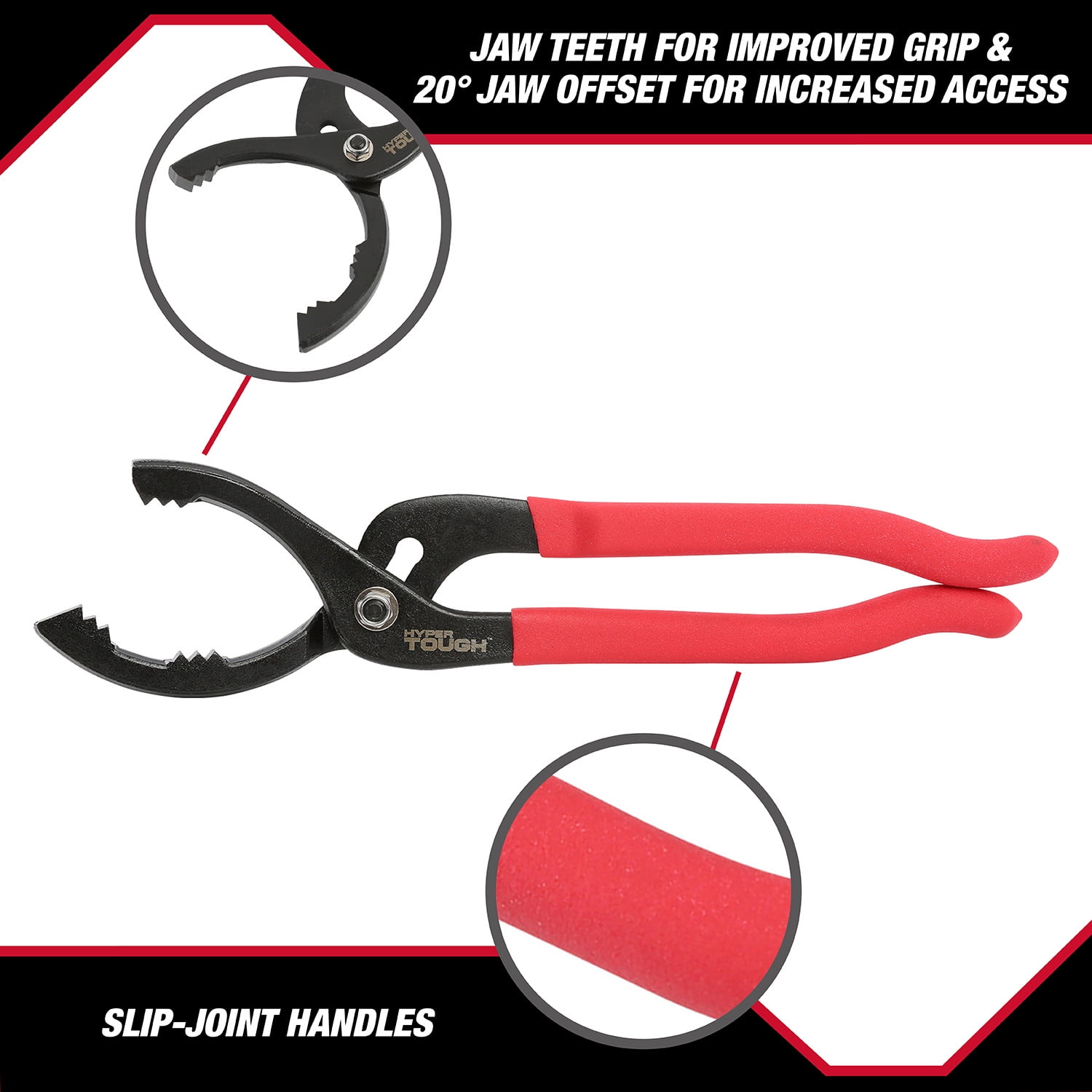 Hyper Tough Slip Joint Adjustable Oil Filter Pliers, Steel, 12 inch