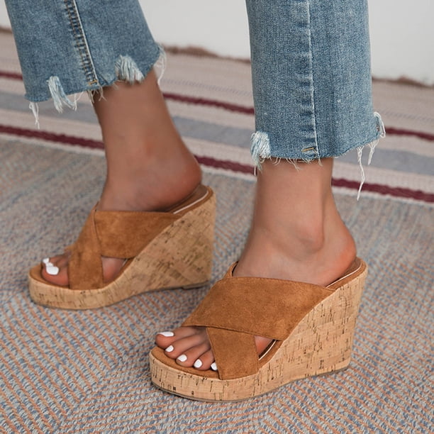 Zapatillas de cuña de tacón grueso con suela gruesa vacía en la parte posterior de los zapatos de verano para mujer Wmkox8yii hj789