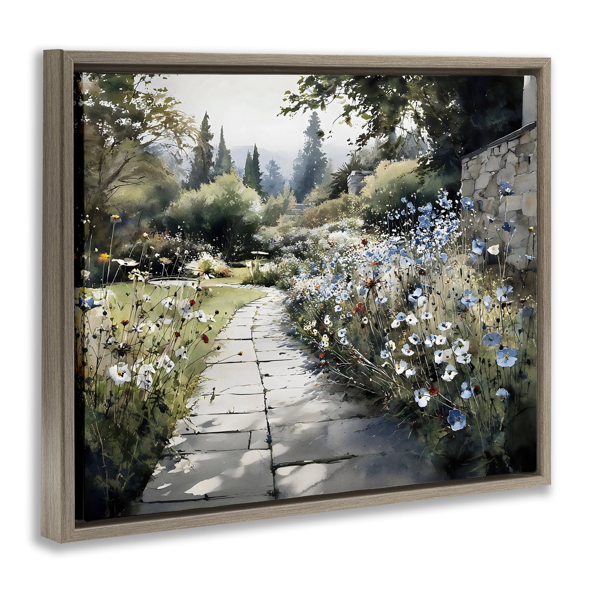 Stupell Industries Garden Pathway in Summer Light Brown Framed Floater Canvas Wall Art, design by Franklyn Gregory