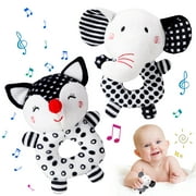 sixwipe 2Pcs Baby Rattle Toys, Infant Soft Stuffed Animal Rattles Set, Newborn Soft Handbell Grab Shaker for 0 3 6 9 12 Months Babay