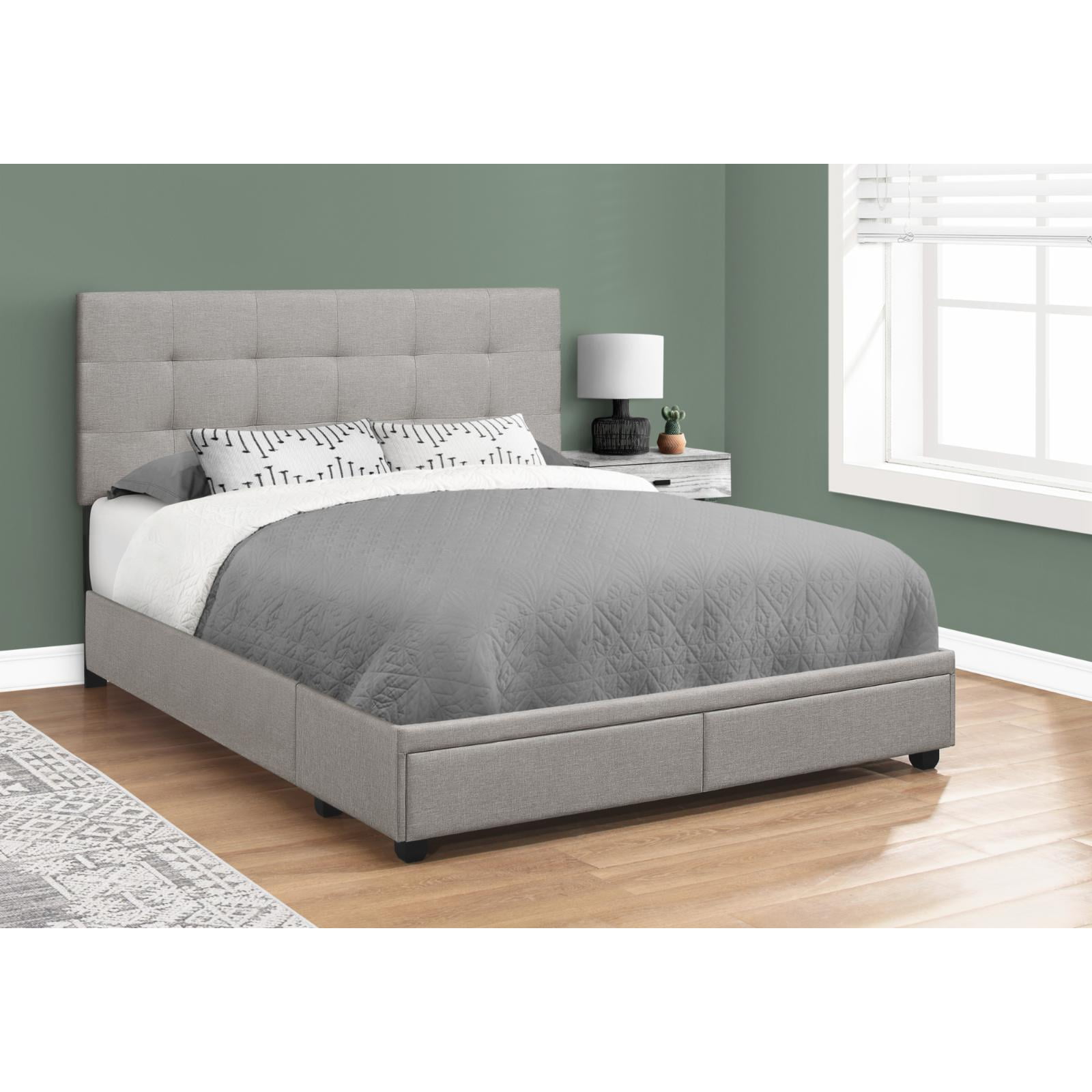 Monarch Specialties Upholstered Platform Bed - Thumbnail 4