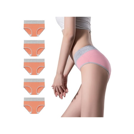 

Wrcnote Ladies Hipster Mid Waist Underwear Comfy Home Spliced Briefs Hip Lift Thongs 5 Pieces Of Orange 4XL