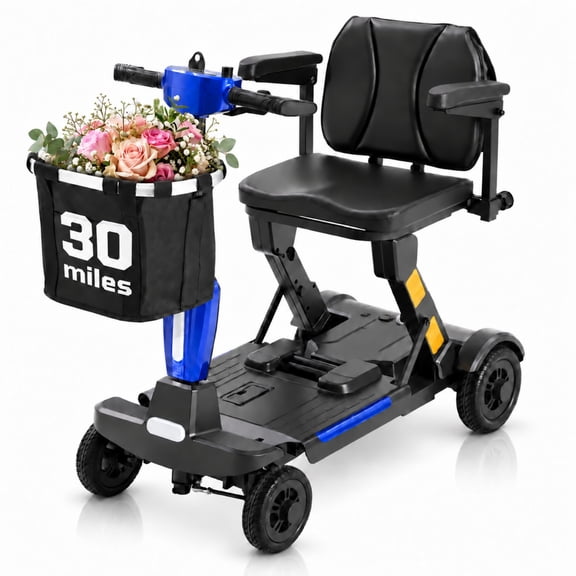 Ecomobi Lightweight Mobility Scooter for Adults & Seniors, Cruise & Airline Approved, Foldable Portable Electric Scooter, 30-Mile Range, Removable Lithium Battery, 300 lb Capacity,Blue
