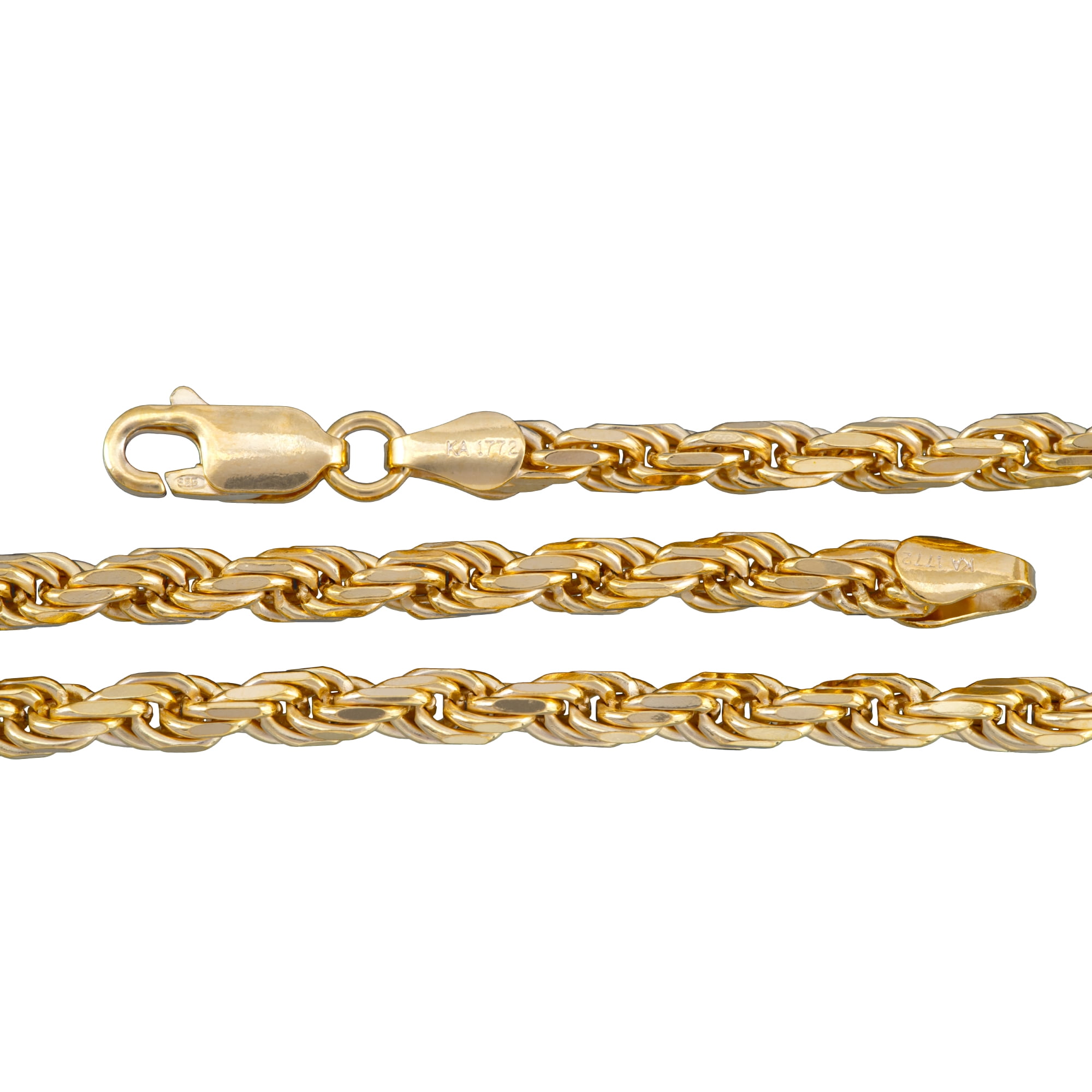Brilliance Fine Jewelry 925 Sterling Silver Gold Plated Diamond Cut Rope Chain Necklace, 24"