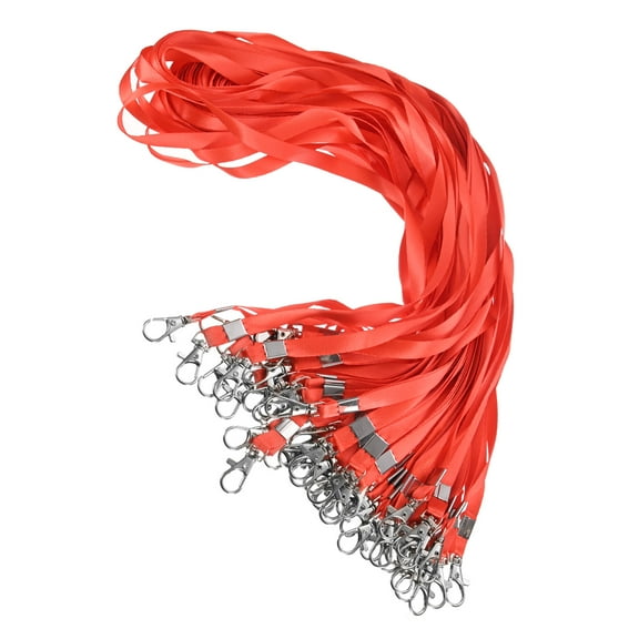 Uxcell 50-Pack Lanyards for ID Badges, Red 0.4 in Wide Keychain Flat Neck Lanyard Strap with Swivel Hook Clip ID Holder Folder