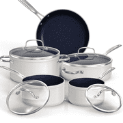 Nuwave 9PC Nonstick Cookware Set Healthy Duralon Blue Ceramic, Forged Pots and Pans Set with Tempered Glass Lids- Vanilla Cream
