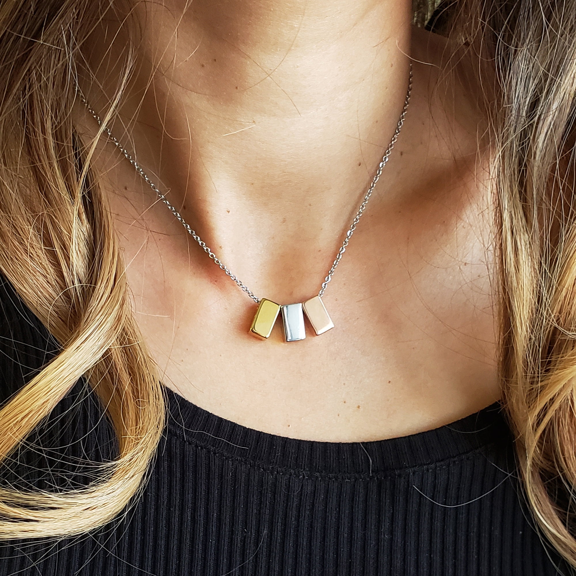 Mother and Daugther Mother's Day Gift, Mother's Day Gift from Daughter, Mother Day Gift Ideas, Necklace and Card Gift for Mom, Gift for Mom, Gift her Her[Multi-Color Triple Cube,Blue-Orange Gradient]