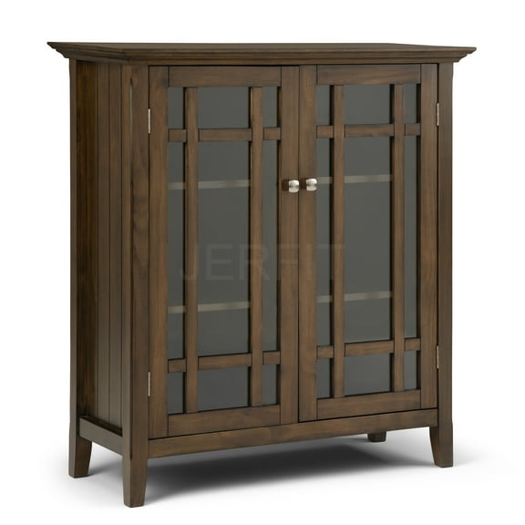 JERFIT 42" Rustic Dark Brown Solid Wood Storage Cabinet with Glass Doors, Adjustable Shelves for Living Room, Bedroom, Entryway or Office