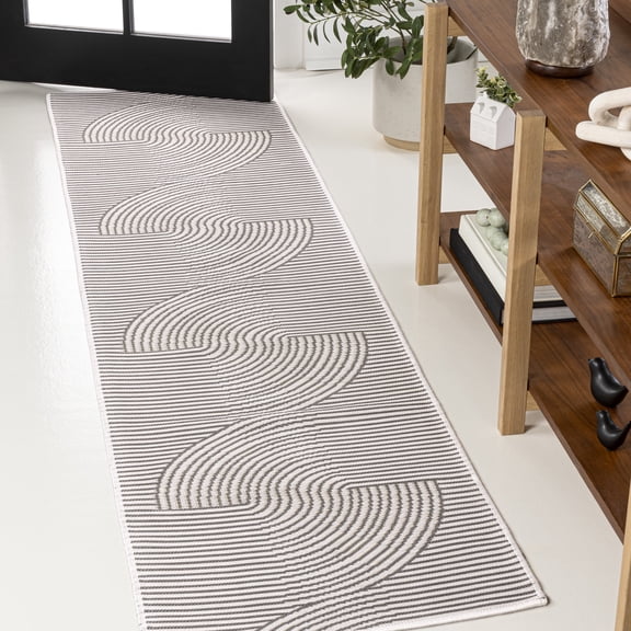 JONATHAN Y SAVANNAH 2 x 8 Runner Rug, Arielle Curve Stripe Machine-Washable Reversible - Dark Gray/Cream, SVH109A-28