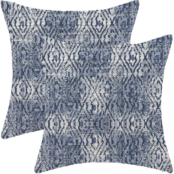 Boho Pillow Covers 18x18 Inch Set of 2, Vintage Navy Blue Carpet Pattern Decoration Throw Pillowcase Abstract Modern Print Linen Outdoor Farmhouse Cushion Cover for Sofa Couch Bed