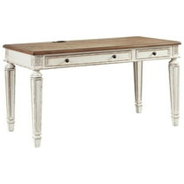 Transitional Wooden Office Desk with Carvings and Drawers White and Brown - Saltoro Sherpi