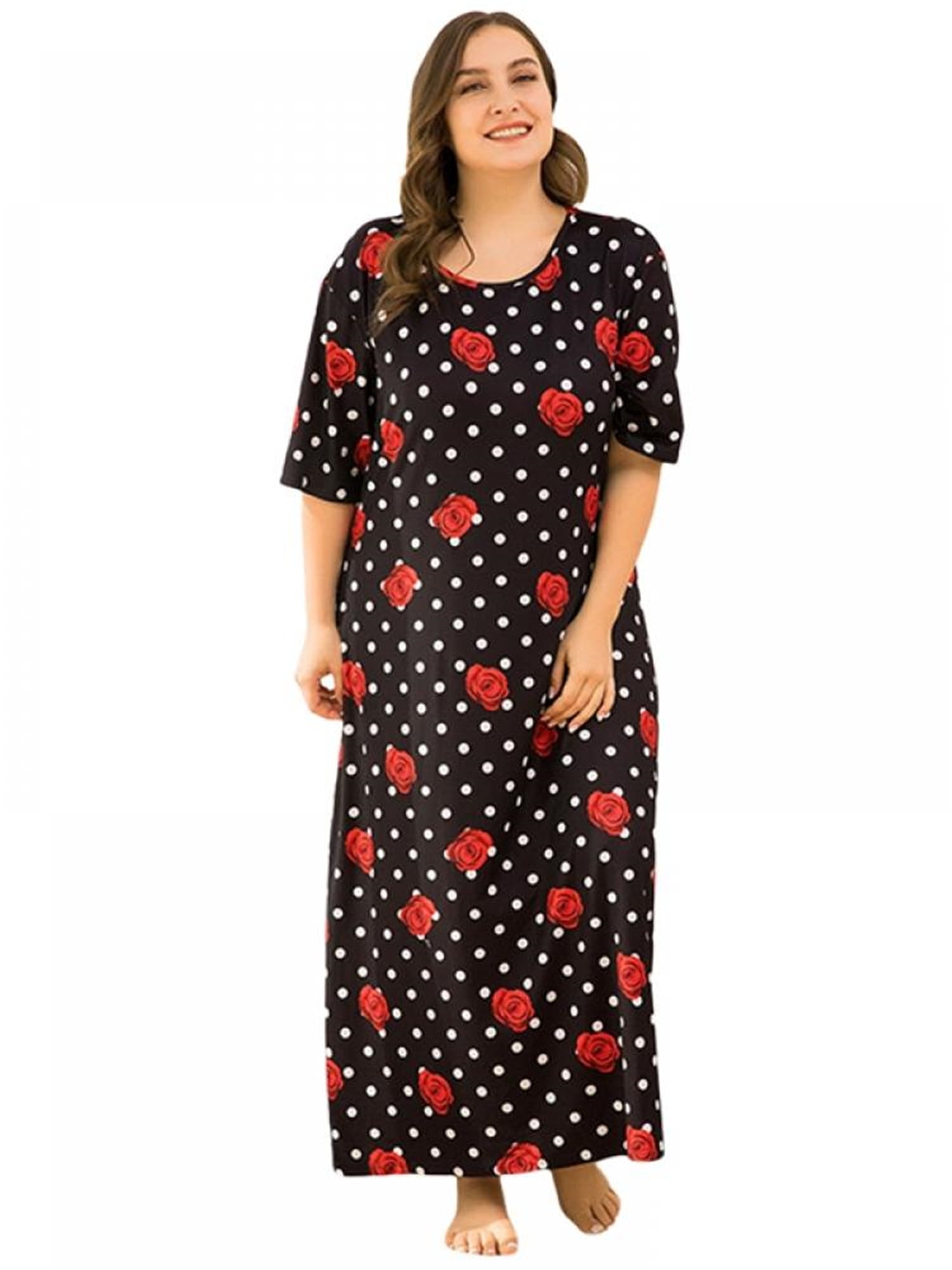 TOPWONER Womens Round Neck Lounger, Plus Size Retro Long Skirt Short