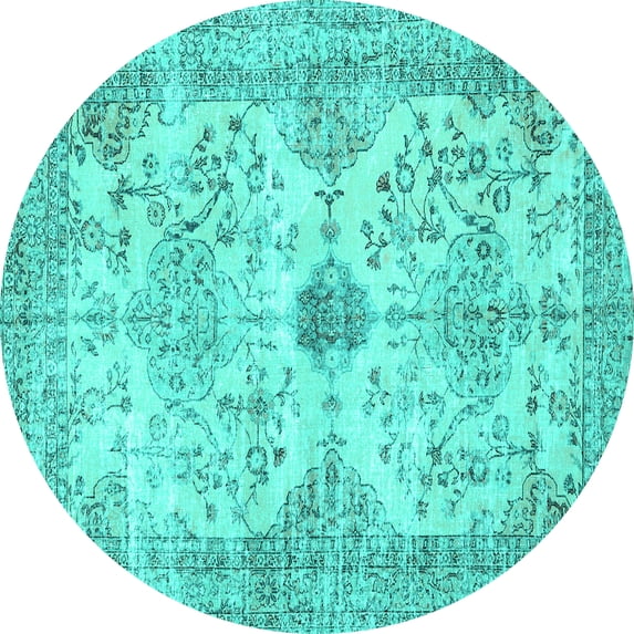 Ahgly Company Machine Washable Indoor Round Persian Turquoise Blue Traditional Area Rugs, 6' Round