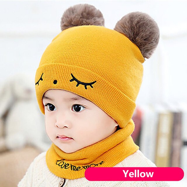 DanceeMangoo 2Pcs/Set Cartoon Bear Cat Baby Hat Scarf Set Winter Warm