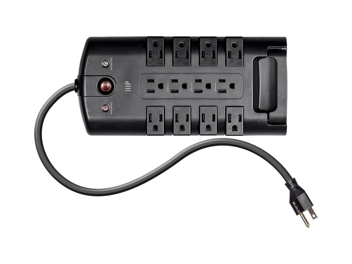 Monoprice 12 Outlet Rotating Surge Protector Power Block / Strip - 10 Feet - Black | Heavy Duty Cord | UL Rated, 4,320 Joules With Grounded And Protected Light Indicator