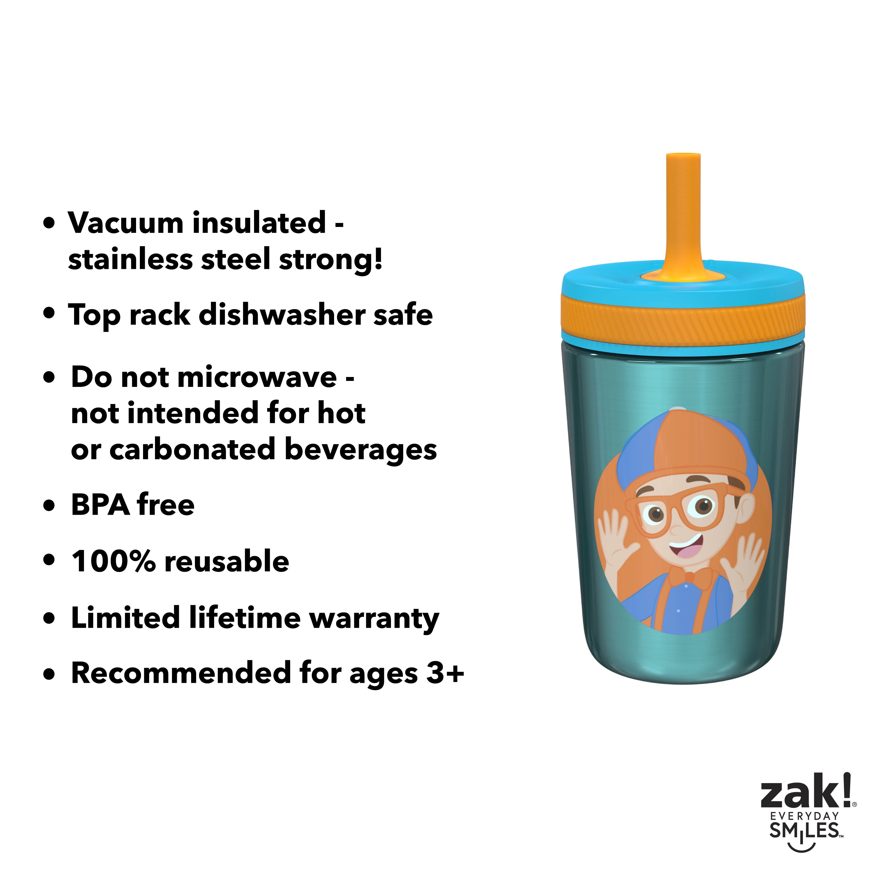 Zak Designs Blippi Kelso Toddler Cups For Travel or At Home, 12oz