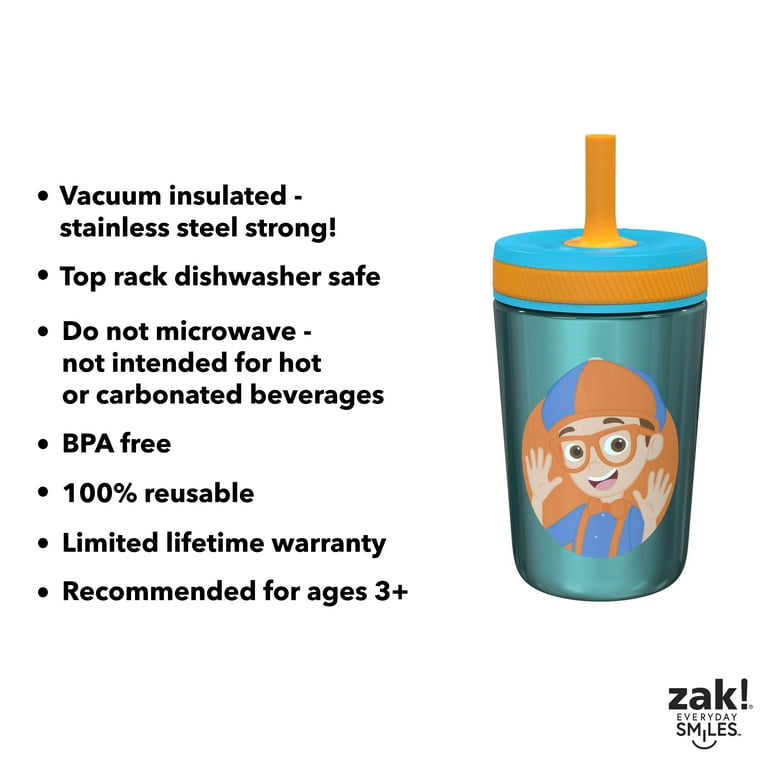 Zak Designs 12oz and 15oz 2-Pack Straw Tumbler Stainless Steel and Plastic  with Additional Straw Leakproof and Perfect for Kids, Spiderman