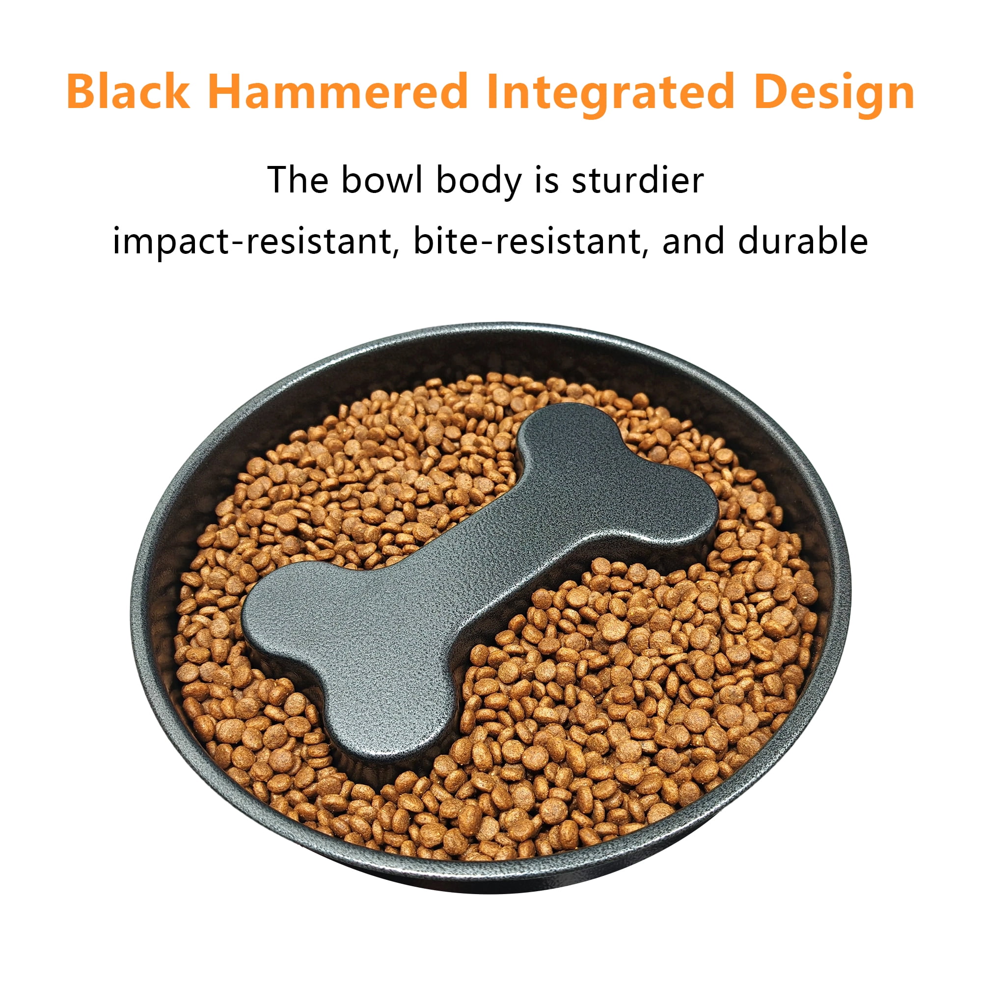 BLRTUN Slow Feeder Dog Bowl 2 Cups Heavy-Duty Stainless Steel with Hand-Hammered Finish, Non-Slip Lick Plate for Dogs and Cats, Durable Pet Food Holder for Small & Medium Breeds
