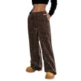 thumbnail image 3 of Women'S Plaid Leopard Print Straight Leg Pants Elastic Waist Y2K Trousers Bottoms with Pockets Deep Leopard XL, 3 of 6