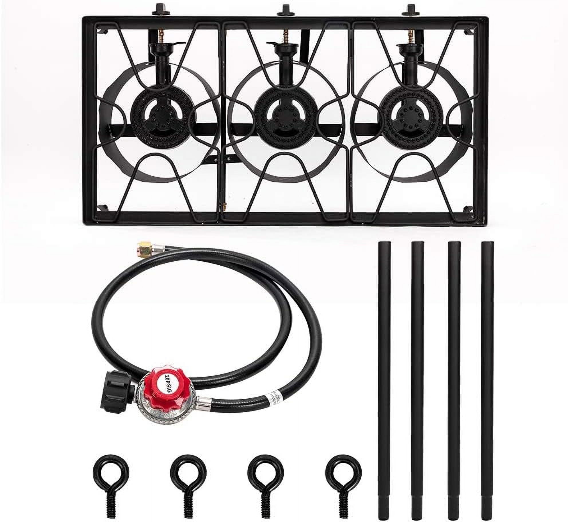 Outdoor Camp Stove High Pressure Propane Gas Cooker Portable Cast Iron Patio Cooking Burner (Three Burner 225000-BTU)