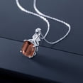 thumbnail image 3 of Gem Stone King 10K White Gold Red Tiger Eye and White Lab Grown Diamond Pendant Necklace for Women (3.54 Cttw, Gemstone, Cushion Cut 10MM, with 18 inch Chain), 3 of 4