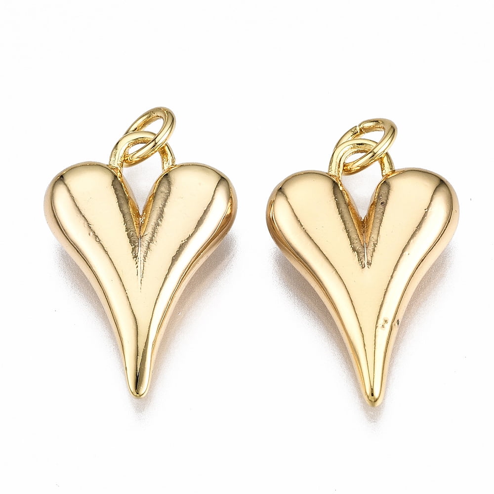 Brass Pendants with Jump Rings Nickel Free Heart Real 18K Gold Plated 19.5x13x4mm Jump Rings: 5x0.8mm 3mm inner diameter Gold
