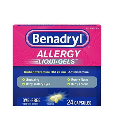 Benadryl Liqui-Gels Antihistamine Allergy Medicine & Cold Relief, Dye Free, 24 ct