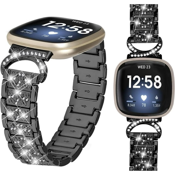 REQO Metal Band for Fitbit Versa 4/Versa 3 Bands, Stainless Steel Bracelet Replacement Diamond Strap for Fitbit Versa 4/Versa 3 & Fitbit Sense/Sense 2 Sparkling Jewelry Wristband