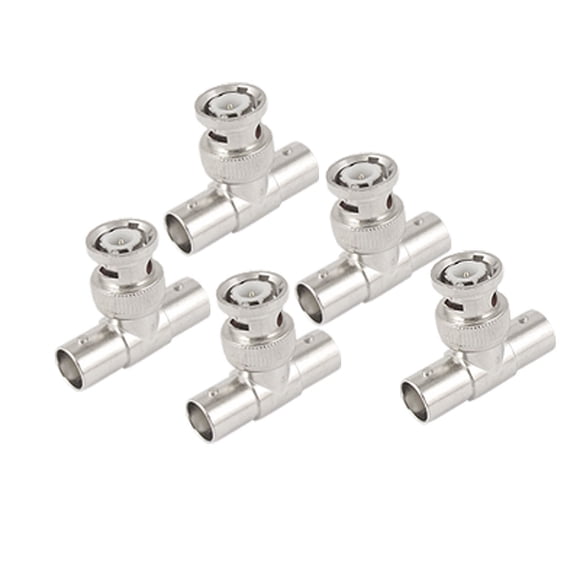 Unique Bargains 5 x CCTV T Shape BNC 1 Male Connector to 2 Female Jack RF Coax Connector