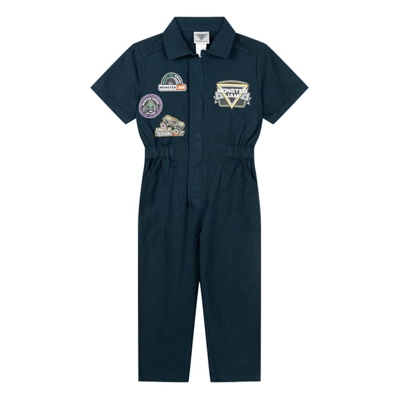 Monster Jam Little Boys' Short Sleeve Mechanic Cosplay Coverall Dark Grey Monster Trucks