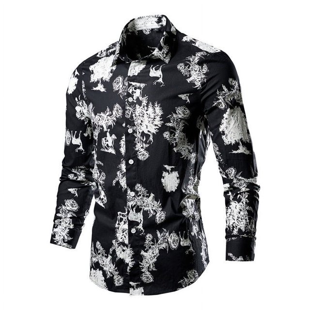 Blusa y camisa de manga larga con cuello vuelto para hombre, blusa informal de moda con estampado de cuello vuelto y botones, blusa de manga larga para hombre
