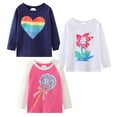 thumbnail image 3 of Girl Long Sleeve Shirts Cotton Casual Crewneck Graphic White Blue Pink Tunic T-Shirts 3 Packs Sets Size 10, 3 of 6