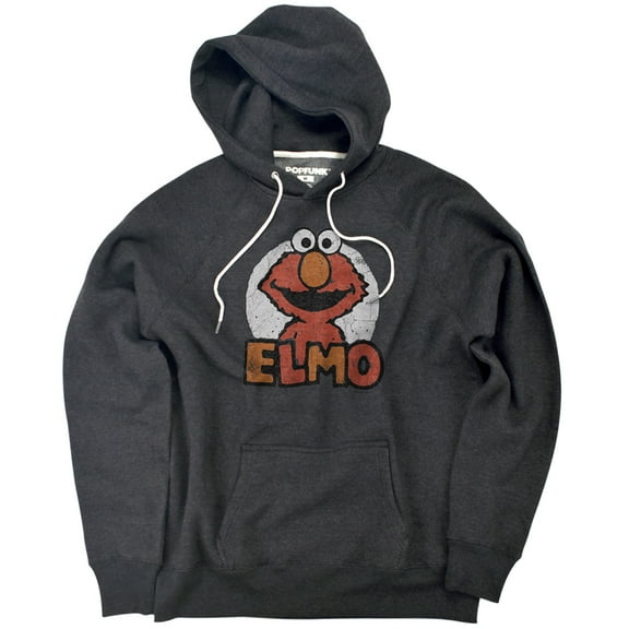 Sesame Street Elmo Name Unisex Adult Slim Fit Pull-Over Heather Hoodie, Charcoal, Small