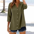 thumbnail image 2 of Womens Fashion Casual Button Down Shirt 3 4 Sleeve Solid Basic Tops For Daily Wear, 2 of 7