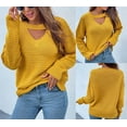 thumbnail image 4 of Lilgiuy Women Casual Soild Long Sleeve Knit Pullover Crewneck Sweater Coat,Yellow,6(M) Winter Dresses for 2022, 4 of 5