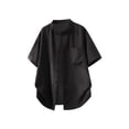 thumbnail image 3 of Hesxuno Men Big and Tall Button Down Shirts Solid Color Short Sleeve Untucked Shirts Mandarin Collar Loose Fit Summer Comfortable Tops Black XXXXXL, 3 of 7