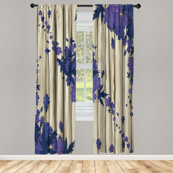 Ambesonne Autumn Curtains, Fall Art Maple Leaves Print, Pair of 28"x95", Dark Indigo